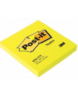 Самозалепващи листчета Post-it 654-NY  - Жълти, 7.6 х 7.6 cm, 100 броя