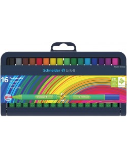 Комплект флумастери Schneider - Link-It, 16 цвята, в кутия със стойка