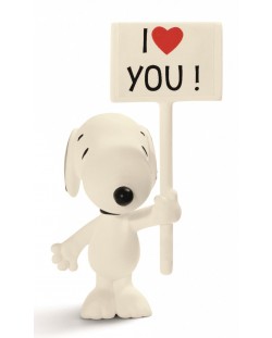 Фигурка Schleich от серията “Peanuts“: Снупи с табела "Обичам те"