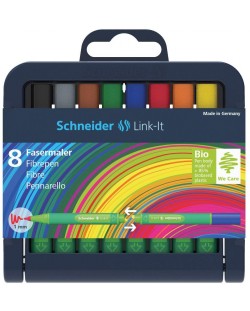 Комплект флумастери Schneider - Link-It, 8 цвята, в кутия със стойка