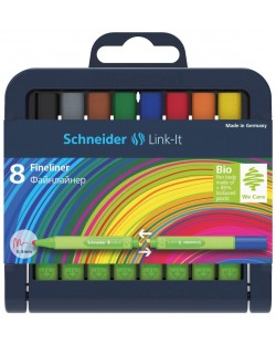Комплект тънкописци Schneider - Link-It, 8 цвята, в кутия със стойка