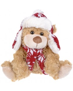Плюшена играчка Morgenroth Plusch – Меченце с червена плетена шапка и шал, 24 cm