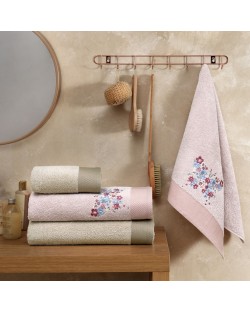 Сет от 4 хавлиени кърпи TAC - Tiffany Pure, розови/бежови