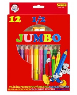 Цветни моливи с острилка Sense – 1/2 Jumbo, 12 броя