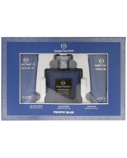 Sergio Tacchini Комплект Pacific Blue - Тоалетна вода, Душ гел и Балсам за след бръснене, 3 х 100 ml