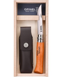 Сгъваем нож Opinel Carbone - 8.5 cm, с кожена кания