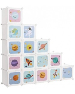 Шкаф за играчки Euzel - Космос, с 16 кубчета