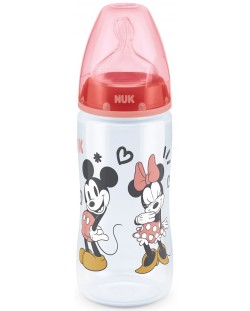 Шише Nuk First Choice - Mickey Mouse, със силиконов биберон, 300 ml - червен