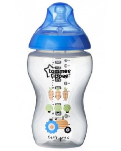 Бебешко шише Tommee Tippee - Easi Vent, 340 ml, с биберон 2 капки, синьо