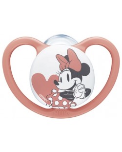 Силиконова залъгалка Nuk - Space Mickey, 0-6 m, червена, с кутийка