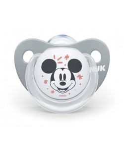 Силиконова залъгалка NUK - Mickey, 0-6 месеца, сива