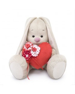 Плюшена играчка Budi Basa - Зайка Ми, с червено сърчице, 18 cm