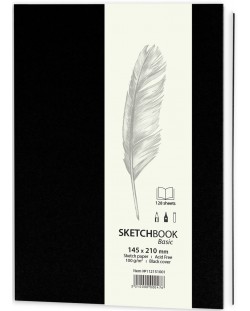 Скицник за рисуване Drasca Basic - Черен, 128 л, 14.5х21 cm