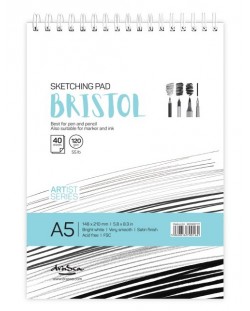 Скицник със спирала Drasca Bristol sketch pad - A5, 40 л