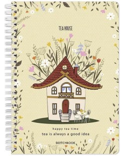 Скицник Drasca Happy Tea Time - Tea house, A5, 60 листа