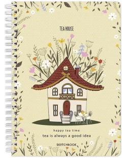 Скицник Drasca Happy Tea Time - Tea house, A6, 60 листа