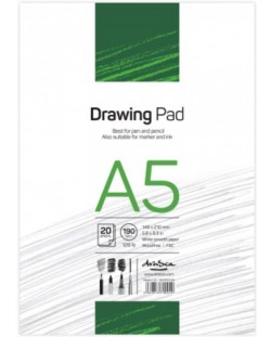 Скицник Drasca Drawing pad - 20 листа, бели листове, А5