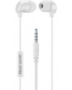 Слушалки с микрофон Cellularline - Music Sound 3.5 mm, бели