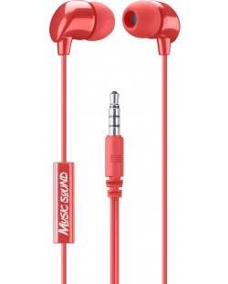 Слушалки с микрофон Cellularline - Music Sound 3.5 mm, червени