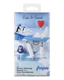 Детски слушалки Cellularline - Cute & Sweet Penguin, бели