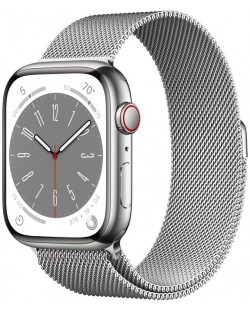 Смарт часовник Apple - Watch S8, Cellular, 45mm, Silver/Milanese Loop