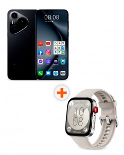 Смартфон Huawei - Pura 70, 6.6'', 12GB/256GB, черен + Watch Fit 3, 1.82'', Moon White