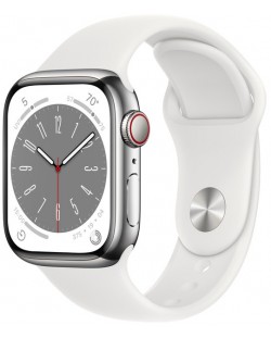 Смарт часовник Apple - Watch S8, Cellular, 41mm, Silver/White