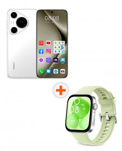 Смартфон Huawei - Pura 70 Pro, 6.8'', 12GB/512GB, бял + Watch Fit 3, 1.82'', Green