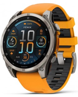 Смарт часовник Garmin - fēnix 8 Sapphire, 47 mm, 1.4'', Orange/Graphite