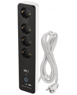 Смарт разклонител Emos - GoSmart P1422ST, 4 гнезда, USB, WiFi, черен