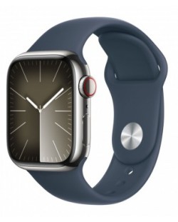 Смарт часовник Apple - Watch S9, Cellular, 45mm, Stainless Steel, S/M, Blue