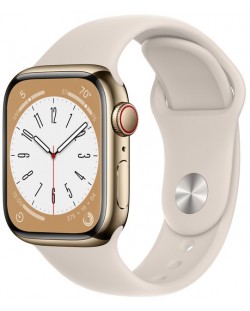 Смарт часовник Apple - Watch S8, Cellular, 41mm, Gold/Starlight