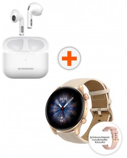 Смарт часовник Riversong - Motive 6C Pro, бял + Silicone strap + TWS headsets