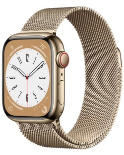 Смарт часовник Apple - Watch S8, Cellular, 41mm, Gold/Milanese Loop