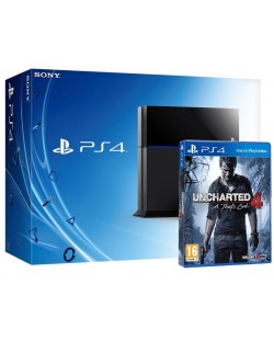 Sony PlayStation 4 - Jet Black (500GB) + Uncharted 4