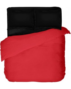 Спален комплект от 4 части Dilios - Червено и черно, 100% памучен Сатен