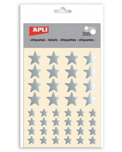 Комплект стикери Apli - Сребърни звездички, блестящи, 3 листа
