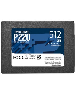 SSD памет Patriot - P220, 512GB, 2.5'', SATA III
