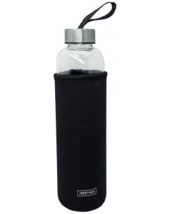 Стъклена бутилка Nerthus - Черна, неопренов протектор, 600 ml