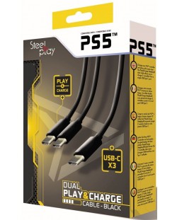 Кабел Steelplay - Dual Play & Charge, Type-C, 3 m, черен (PS5)