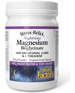 Stress-Relax Nighttime Magnesium Bisglycinate, 120 g, Natural Factors
