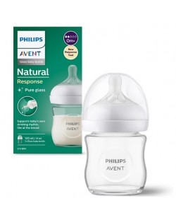 Стъклено шише Philips Avent - Natural Response 3.0, с биберон 0+ м, 120 ml  