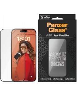 Стъклен протектор PanzerGlass - Ceramic Protection, iPhone 15 Pro, UWF, черен