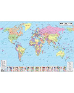 Стенна политическа карта на света (1:34 000 000, мат)