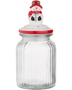 Стъклен буркан с керамичен капак ADS - Snowman, 900 ml