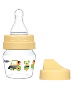 Стъклено шише Wee Baby Mini, с 2 накрайника, 30 ml, жълто