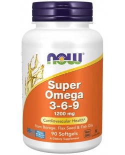 Super Omega 3-6-9, 1200 mg, 90 гел капсули, Now