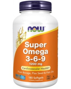 Super Omega 3-6-9, 1200 mg, 180 гел капсули, Now