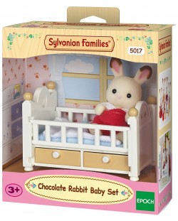 Фигурка за игра Sylvanian Families - Бебе зайче, Chocolate, с бяло легло