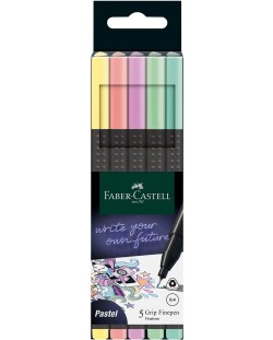 Тънкописец Faber-Castell Grip - 0.4 mm, пастелен, 5 цвята